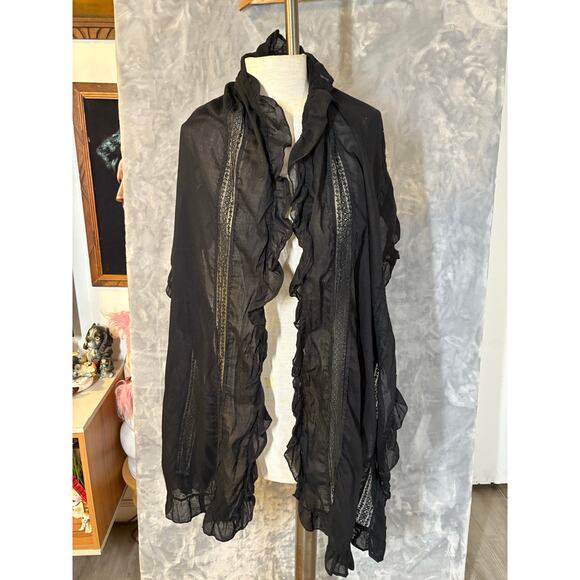 Black Ruffle Victorian Edwardian Whimsygoth Scarf Lace Goth Witchy Wrap 0S Shawl - Picture 4 of 8